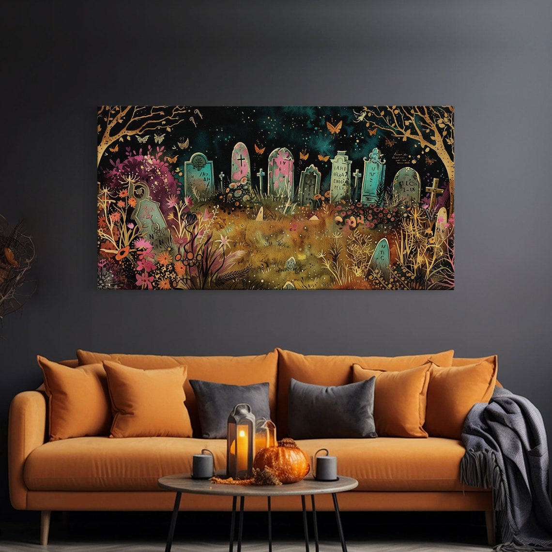 Colorful Spring Graveyard With Flowers Spooky Season Art Print - Image 3