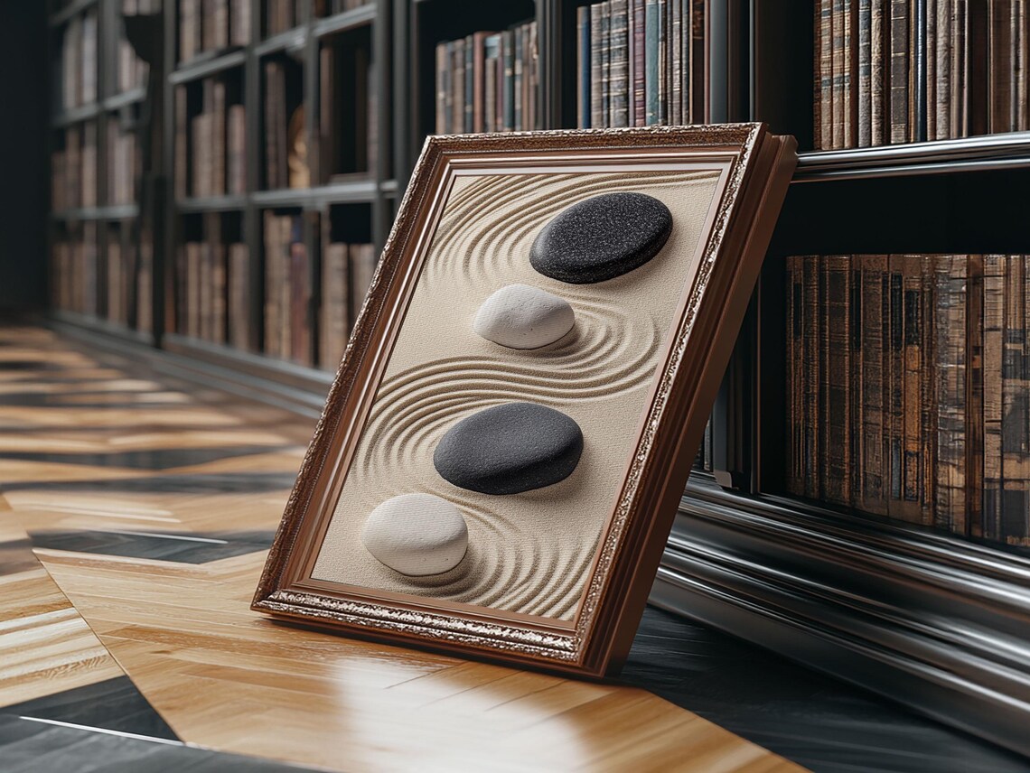 Black White Zen Stones, Wabi Sabi Wall Art Print - Image 4