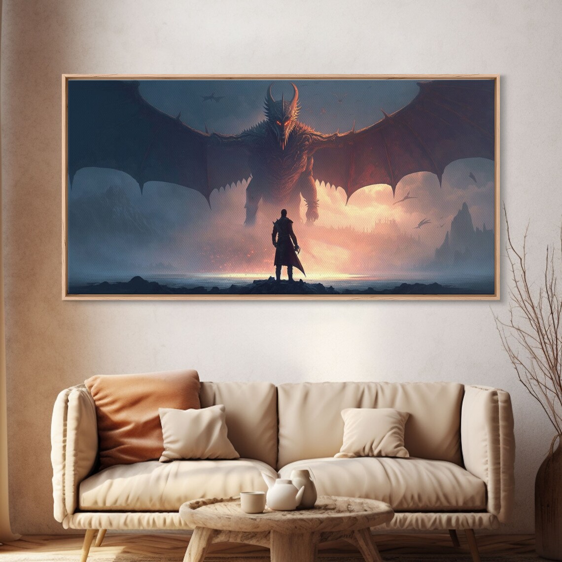 Warrior Facing Down a Dragon, Fantasy Art Print - Image 4