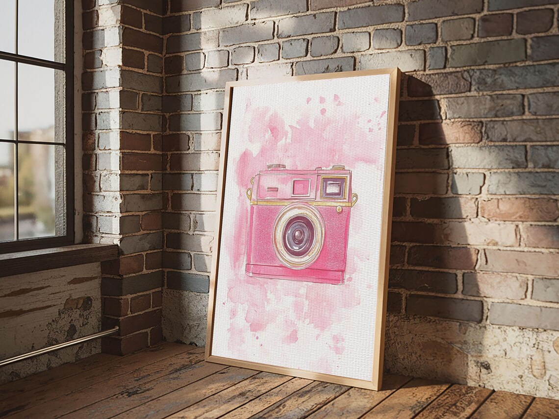 Pink Retro Film Camera Watercolor Art Print Photography Studio Poster - Image 6