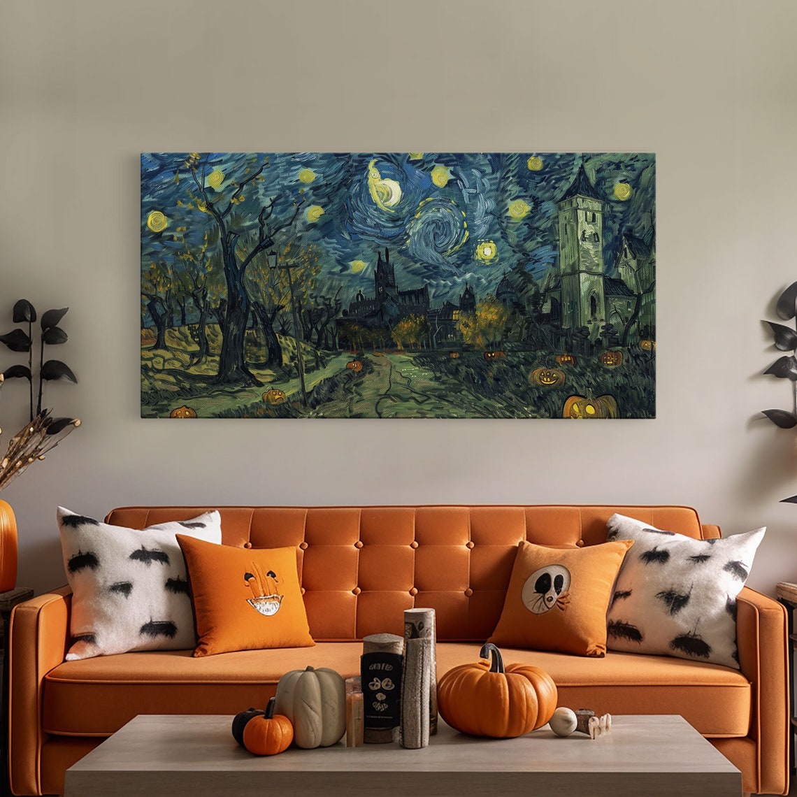 Haunted Halloween Cemetary Starry Night Inspired Halloween Decor Framed Print Halloween Props