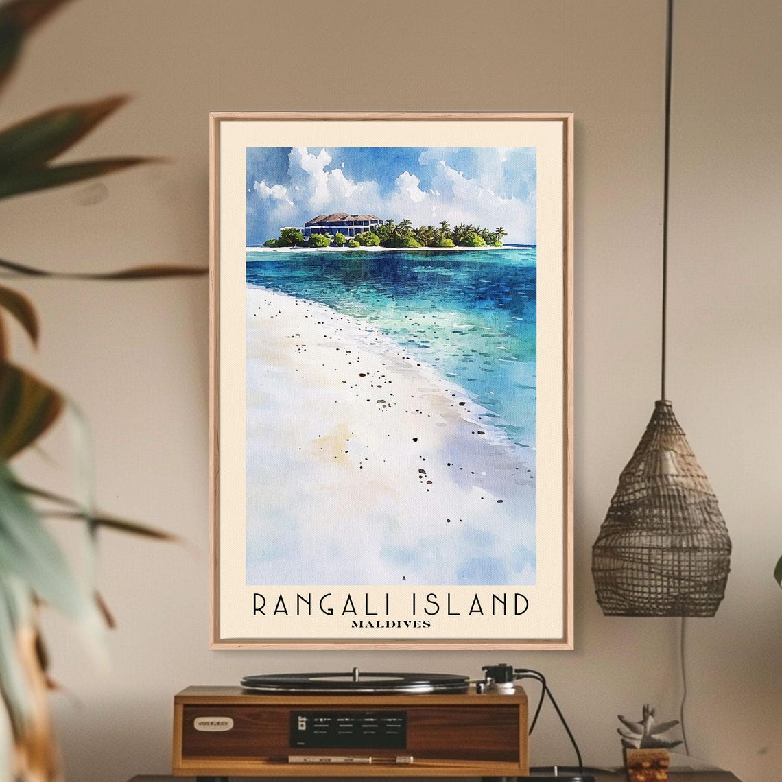 Rangali Island Maldives White Sand Beach Resort Watercolor Poster - Image 3