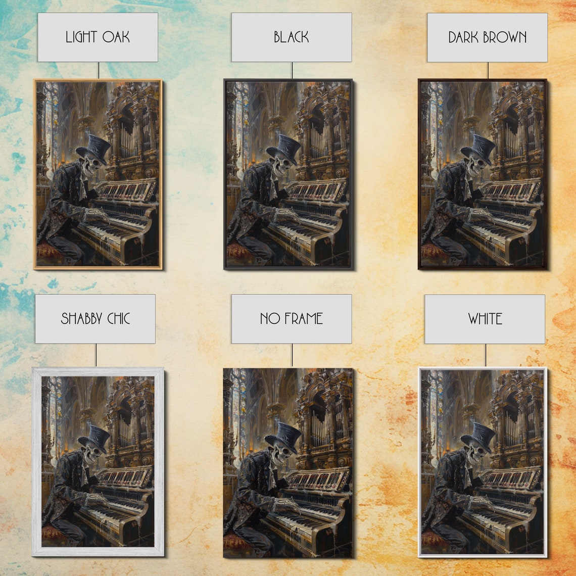 Skeleton Organist Gothic Cathedral Haunted Church Musician Art Poster - Image 2