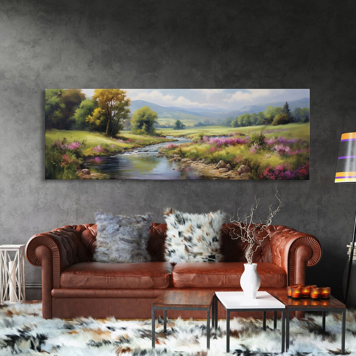The Meadow Watercolor Panoramic Landscape Art Print - Image 3