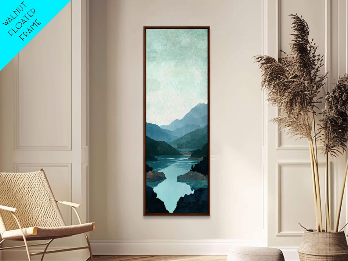 Misty Blue Mountains Tranquil River Minimalist Nature Wall Poster - Image 5