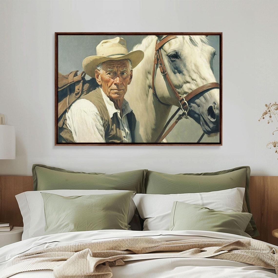 Weathered Cowboy White Horse Portrait Vintage Western Rustic Wall Art - Image 6