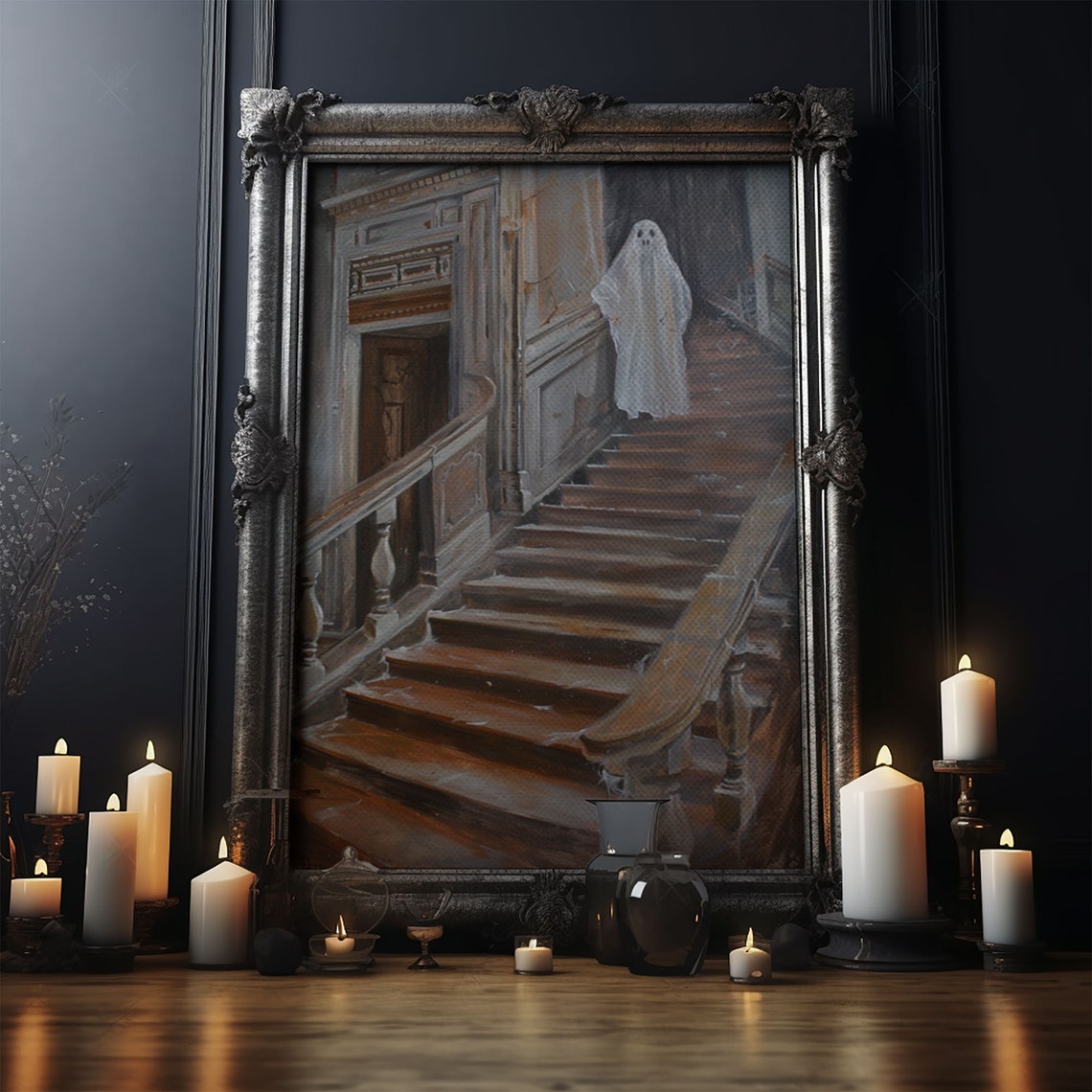 Sheet Ghost Grand Staircase Haunted House Vintage Art Poster - Image 5
