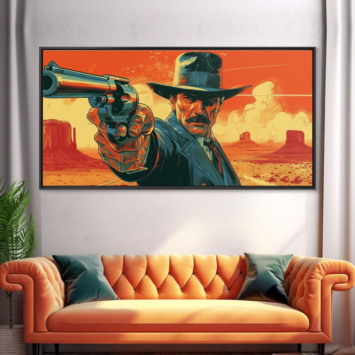 Retro Western Gunslinger Comic Pop Art Revolver Desert Sunset Poster - Image 5