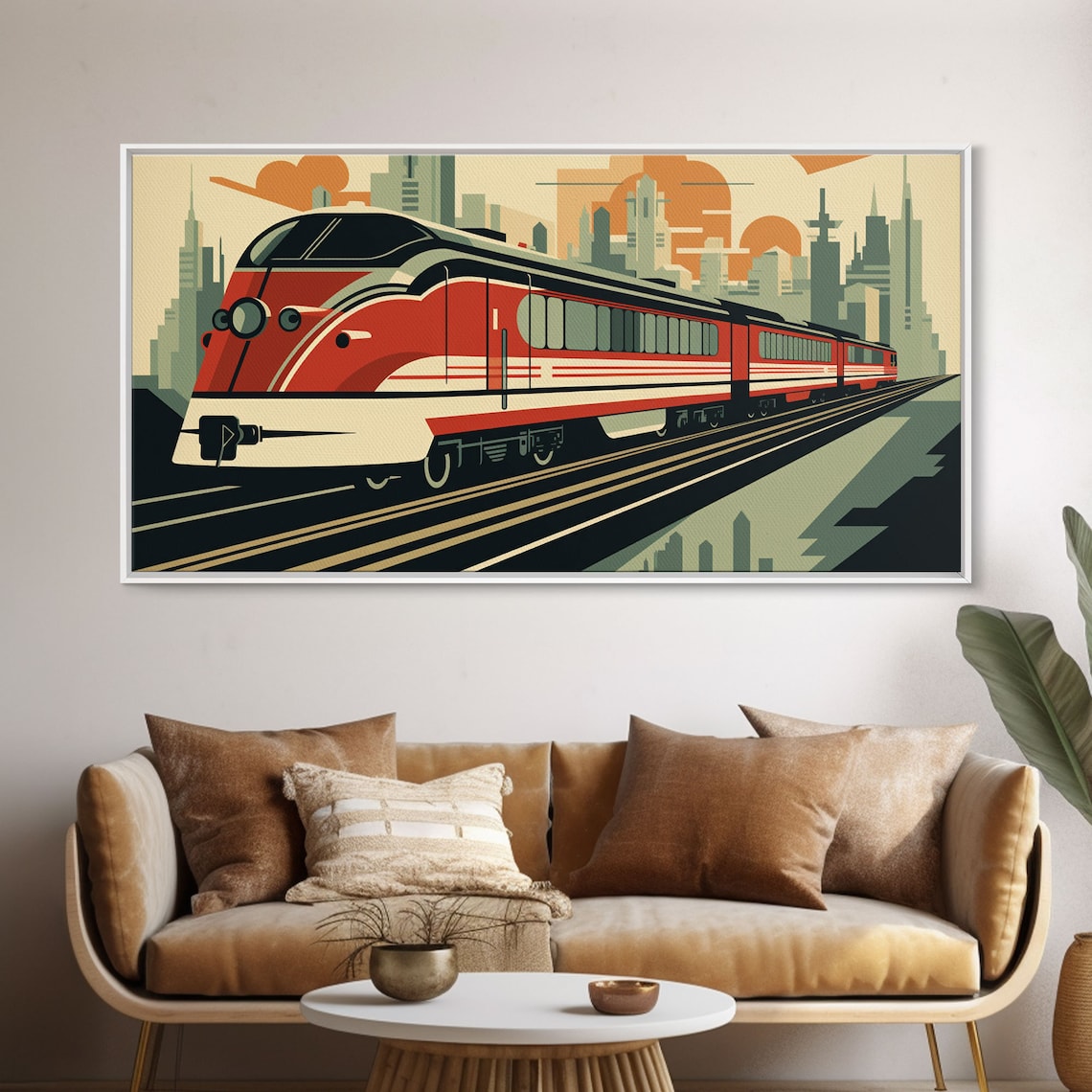 Vintage Red Streamliner Train City Skyline Retro Travel Poster - Image 6