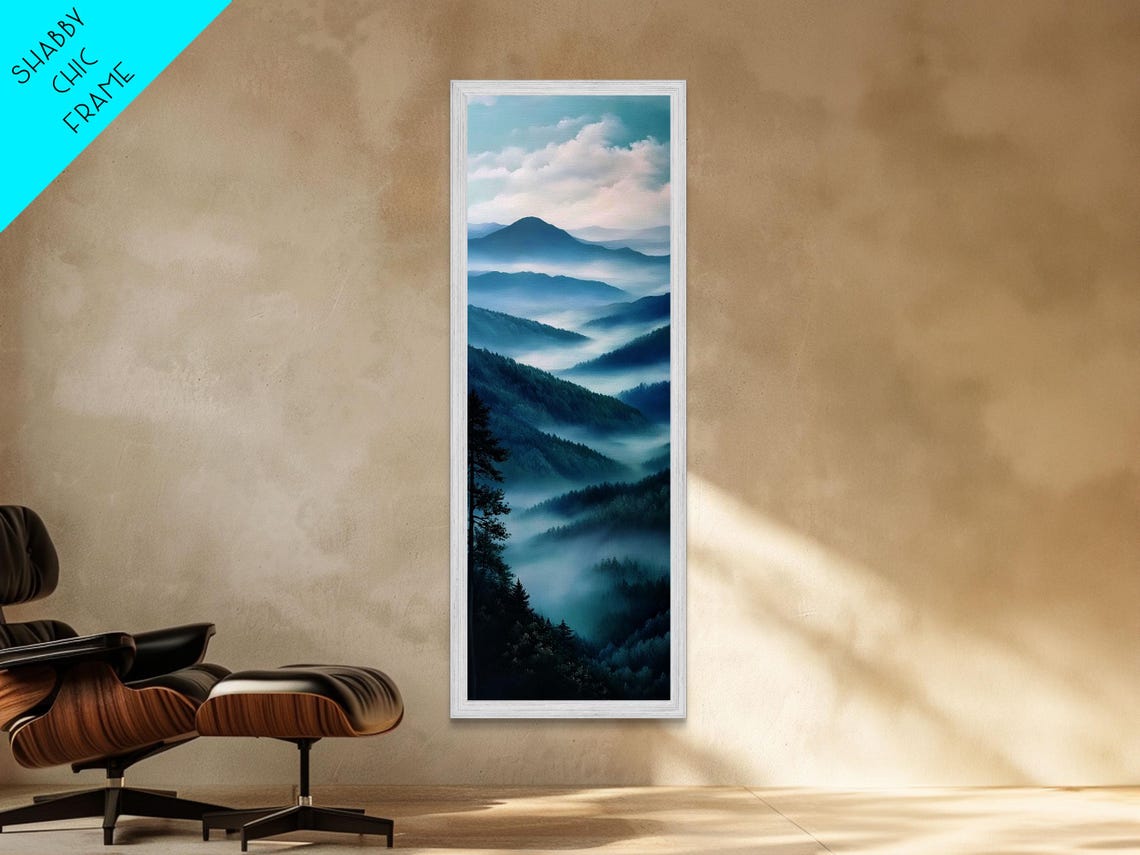 Blue Mountain Ridges In Soft Mist Panoramic Vertical Nature Poster - Image 4