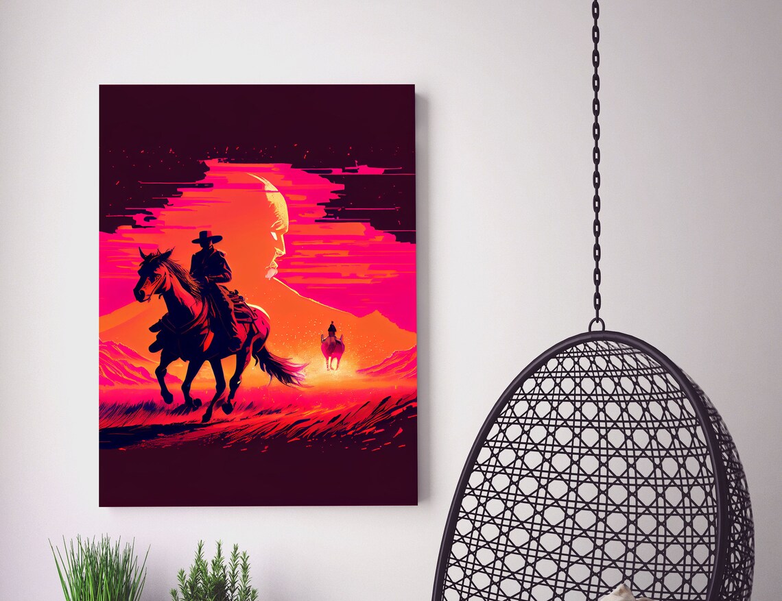 Vaporwave Cowboy Horseback Sunset Neon Western Retro Rodeo Art Poster - Image 5