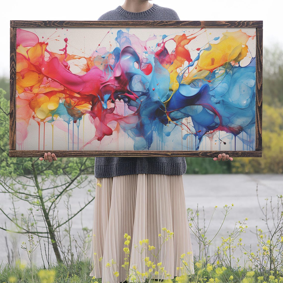 Alcohol Ink Color Explosion Vibrant Pink Blue Modern Art Poster - Image 2