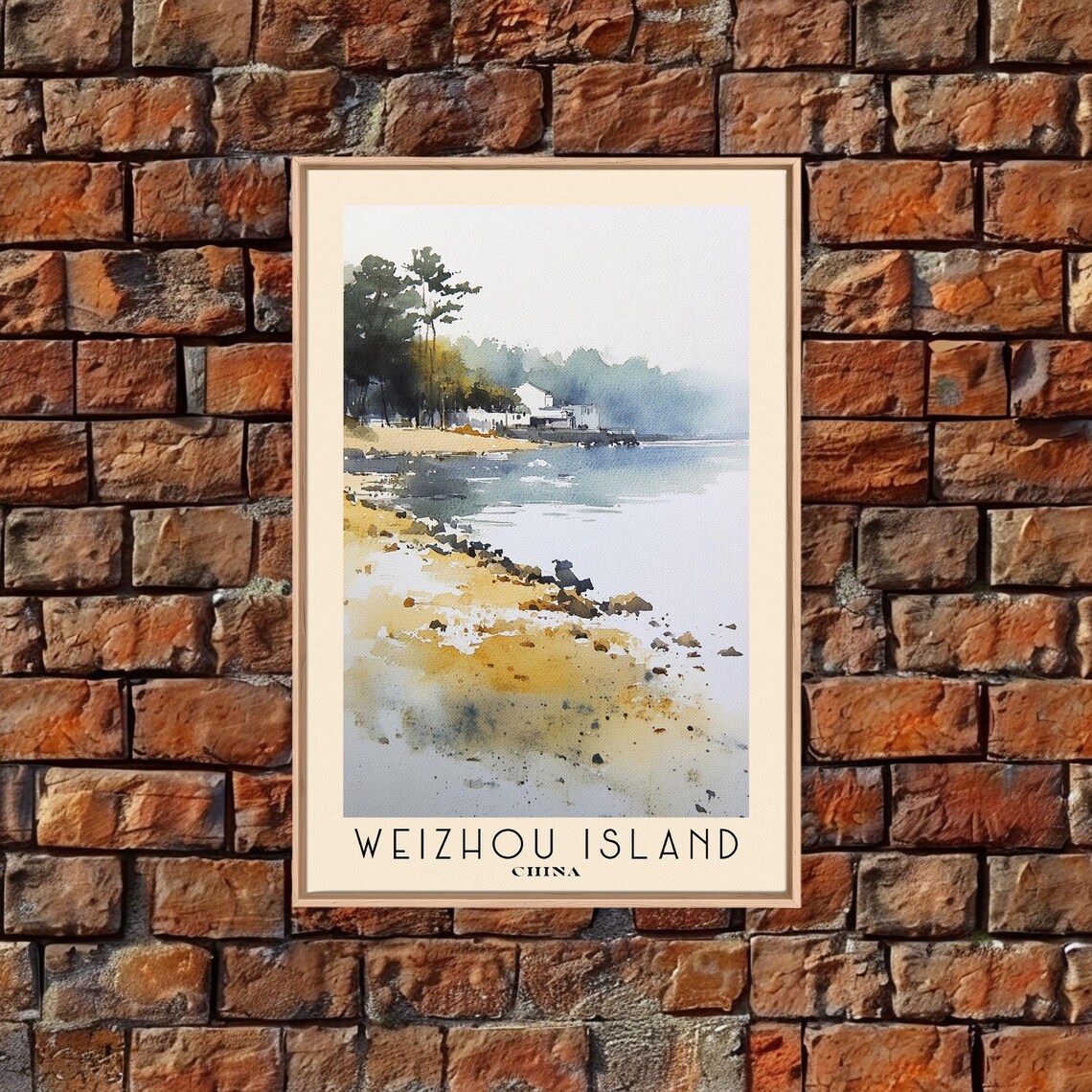 Weizhou Island China Sandy Shore Fishing Village Watercolor Poster - Image 5