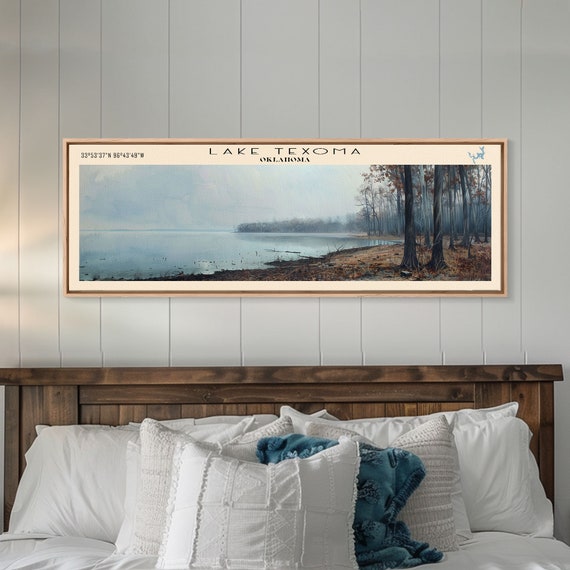 Lake Texoma Oklahoma Framed Print Lake House Decor Panoramic Wall Art Travel Poster Beautiful Landscape Painting Rustic Art