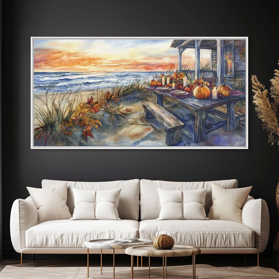 Beach Thanksgiving Table Pumpkins, Coastal Fall Art Print - Image 6