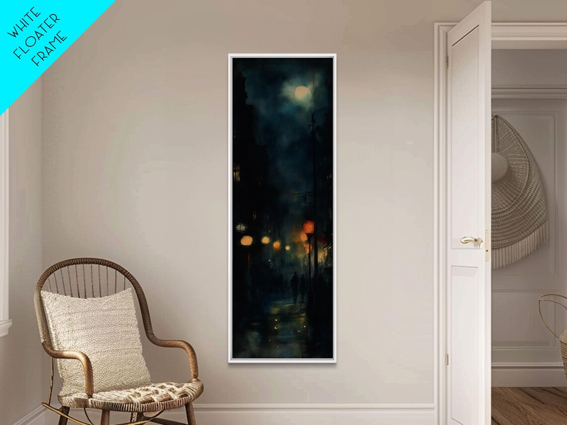 Moody Night Street Scene Glowing Lamps Rainy City Dark Art Poster - Image 5