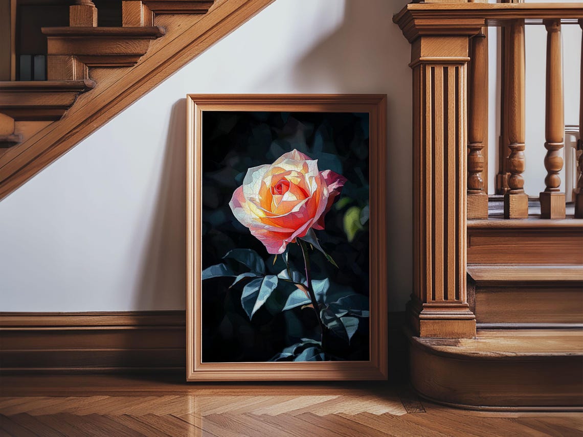 Yellow Rose Abstract Painting Print Rose Painting Wall Art Gift For Her Wall Decor Vintage Painting Rose Still Life Art Living Room Art