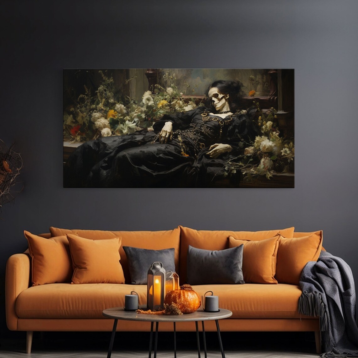 Just A Quick Nap Skeleton Lady Black Victorian Gown Flowers Gothic Art Poster - Image 2