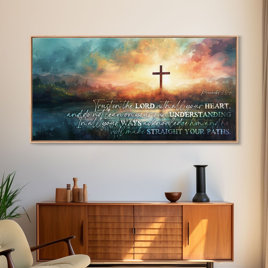 Proverbs 3:5-6 Trust in the Lord Cross Sunrise Scripture Verse Wall Art - Image 6
