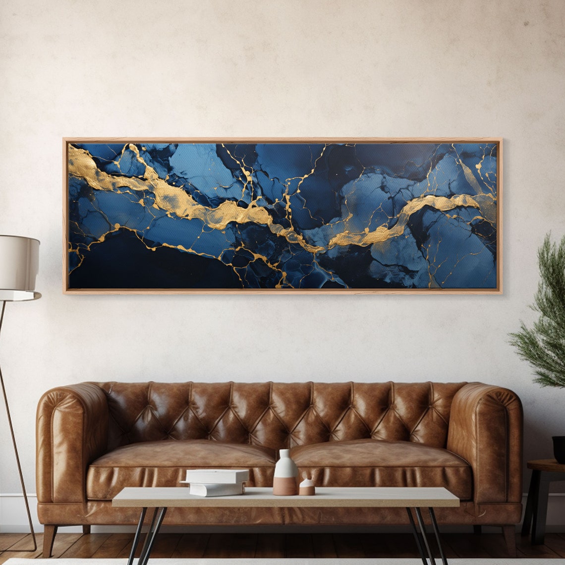 Black Blue Marble Gold Veins Luxury Abstract Modern Wall Art - Image 6