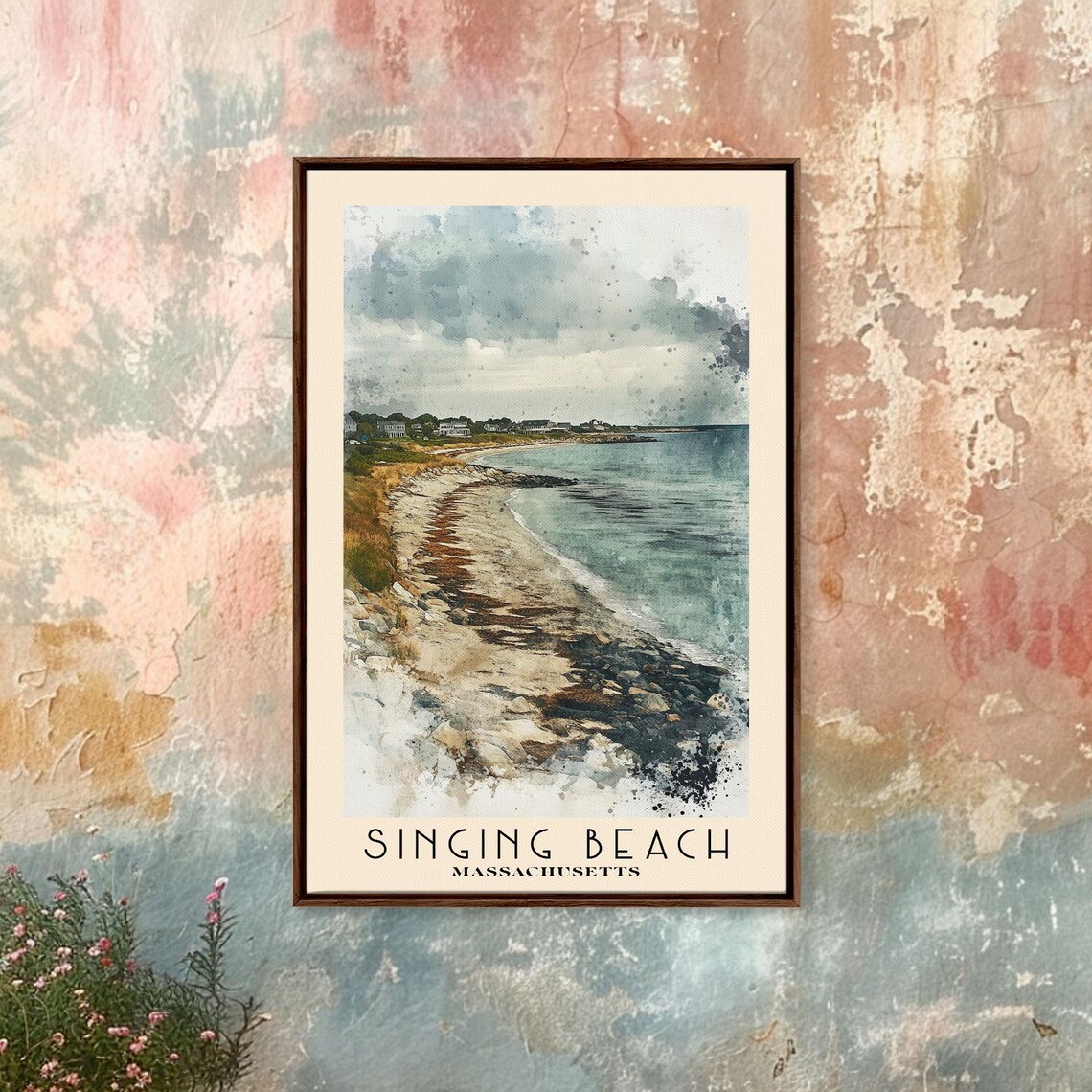 Singing Beach Massachusetts Rocky Shore Curving Cove Distant Houses Poster - Image 4
