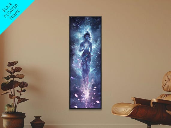 Painting Of Krishna Framed Print Hindu Decor Hinduism Wall Art Indian Decor Radha Krishna Painting Tall Narrow Wall Art