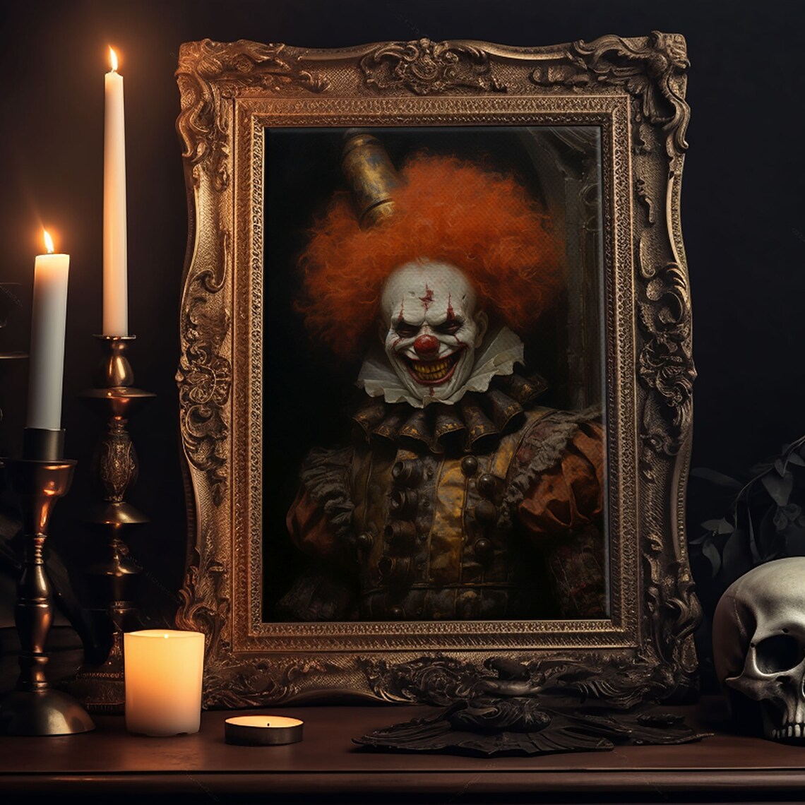Scary Victorian Clown Portrait Red Hair Creepy Halloween Gothic Poster - Image 6