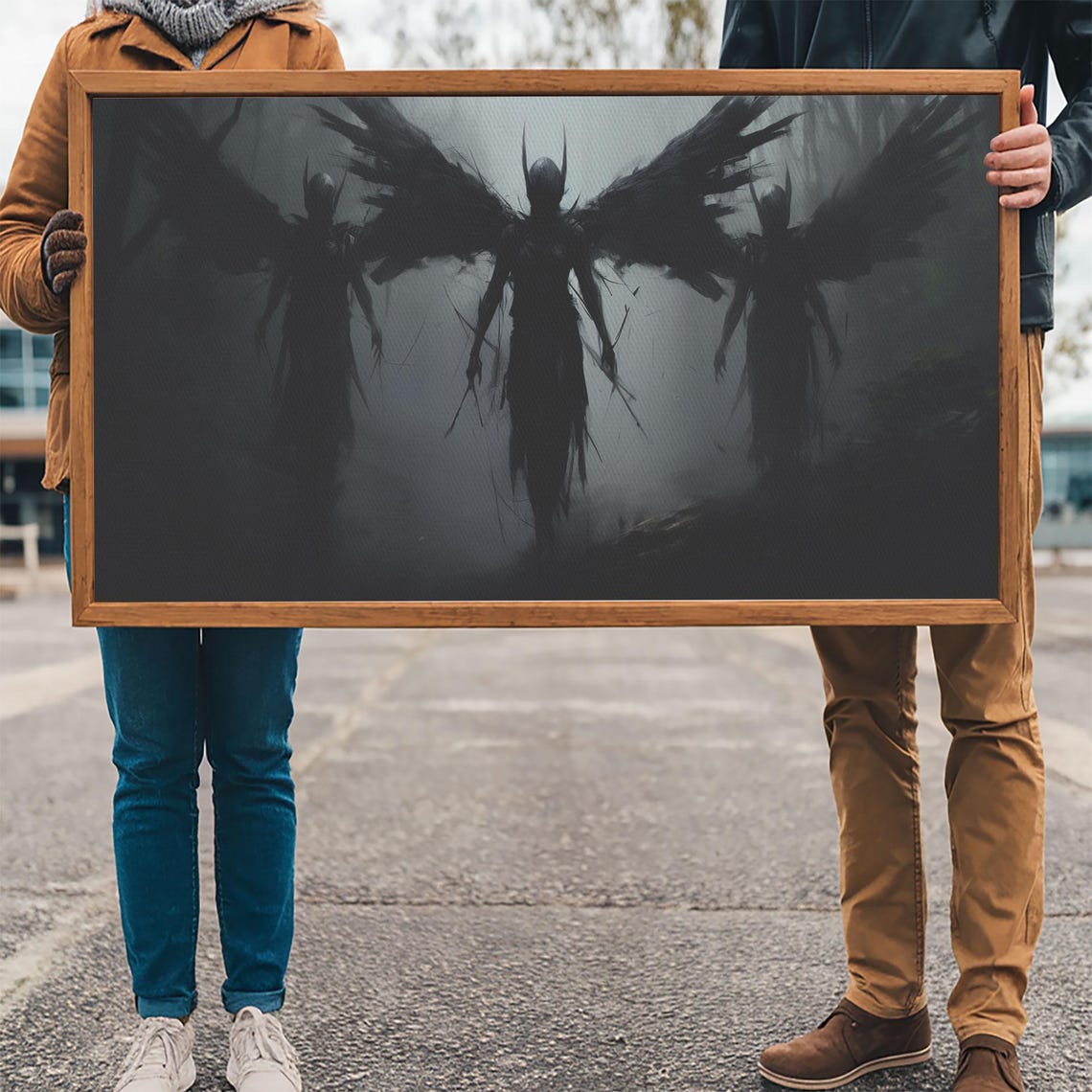 Dark Fallen Angels With Black Wings In Fog Gothic Charcoal Poster - Image 3