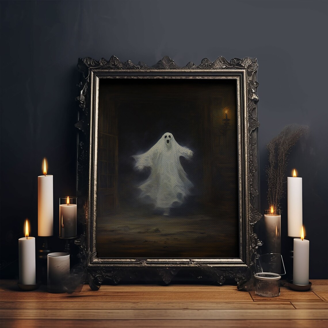 The Haunted Library, Spooky Gothic Victorian Halloween Art Print