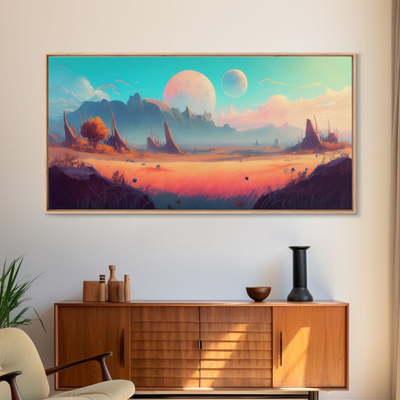 Twin Moons Alien Planet Sci Fi Landscape Fantasy Art Panoramic Poster
