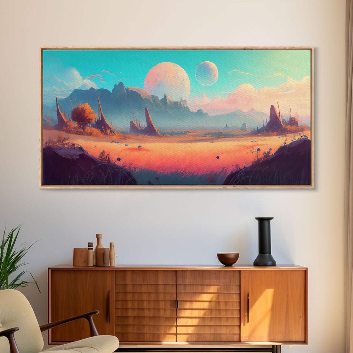 Twin Moons Alien Planet Sci Fi Landscape Fantasy Art Panoramic Poster