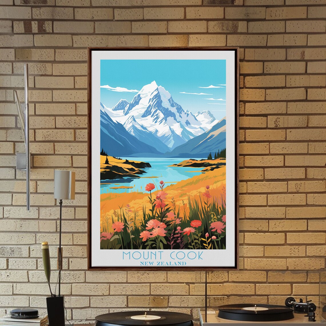 Mount Cook New Zealand Snow Peak Alpine Lake Wildflower Travel Poster - Image 5