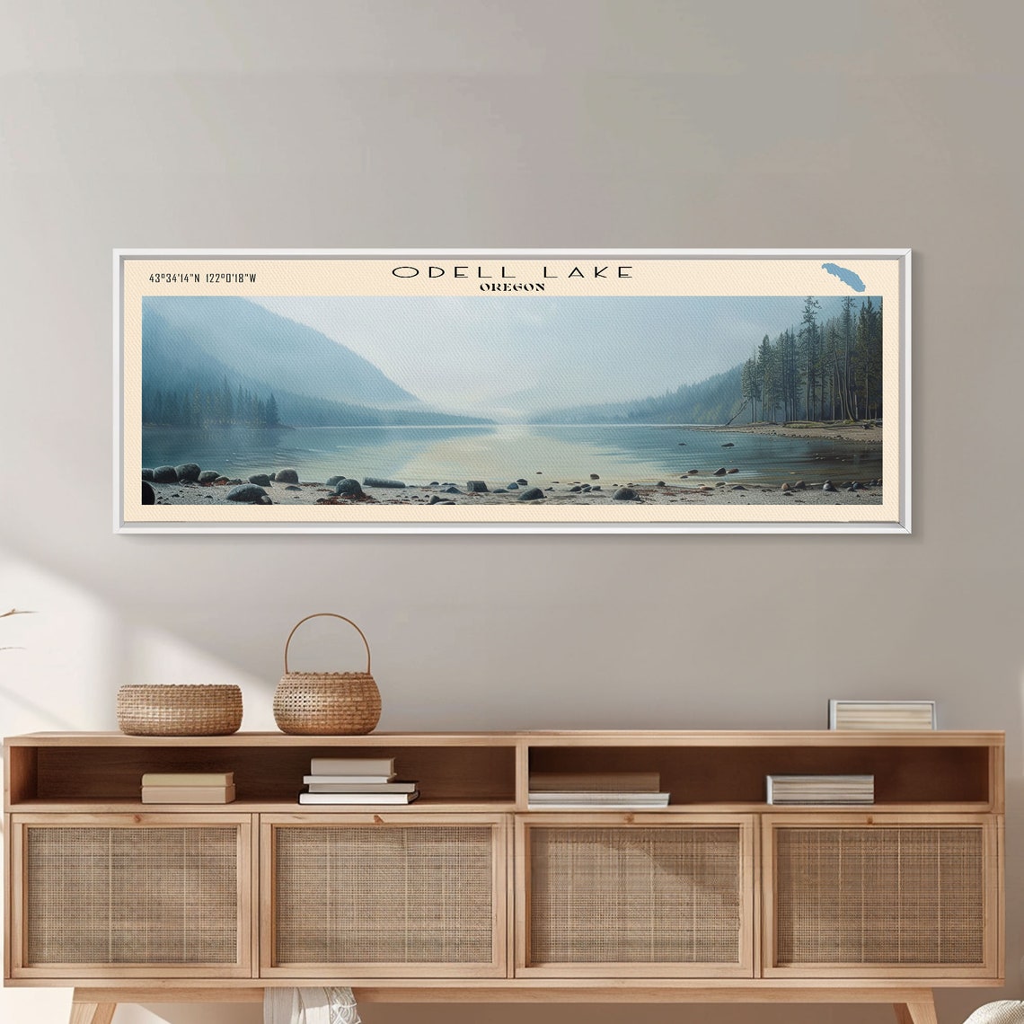 Odell Lake Oregon Misty Pale Blue Mountain Shoreline Lake View Poster - Image 3