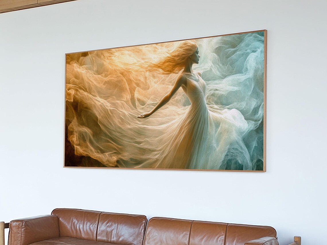 Ethereal Spirit Goddess Flowing Golden Fabric Moody Boho Wall Art Poster - Image 5