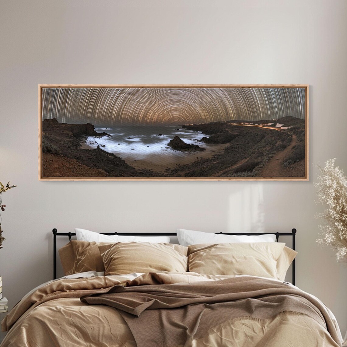 Star Trails Over Rocky Coastline Night Sky Long Exposure Poster