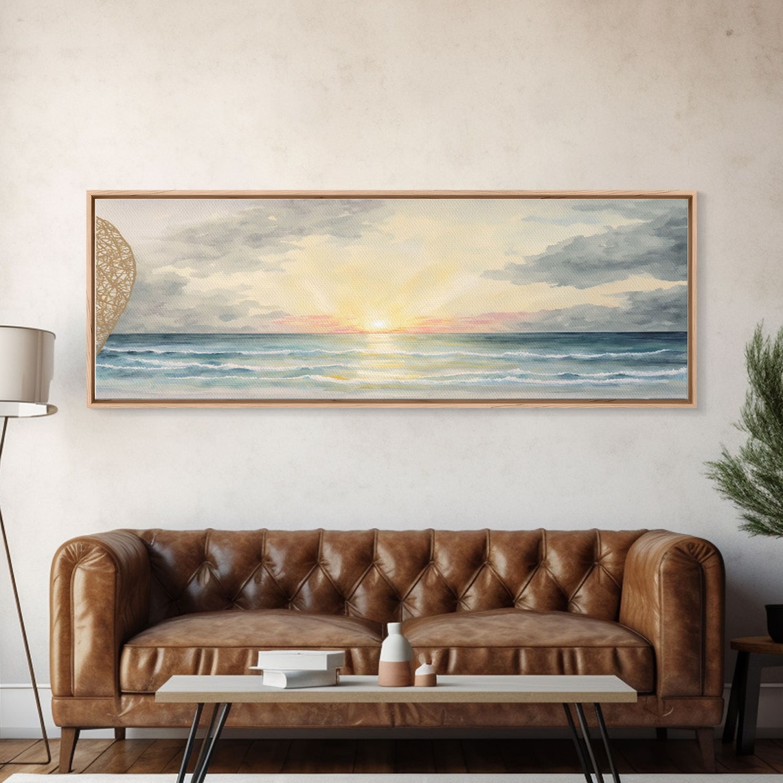 Ocean Sunrise Watercolor Soft Pastel Seascape Calm Horizon Art Poster - Image 5
