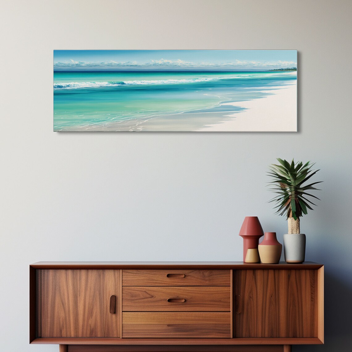 Blue Beach and Ocean Waves Panoramic Art Print - Image 4