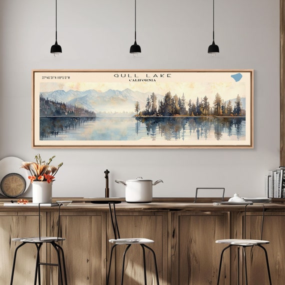 Gull Lake California Framed Print Panoramic Lake House Decor Wall Art Travel Poster Scenic Lake Painting Nature Art