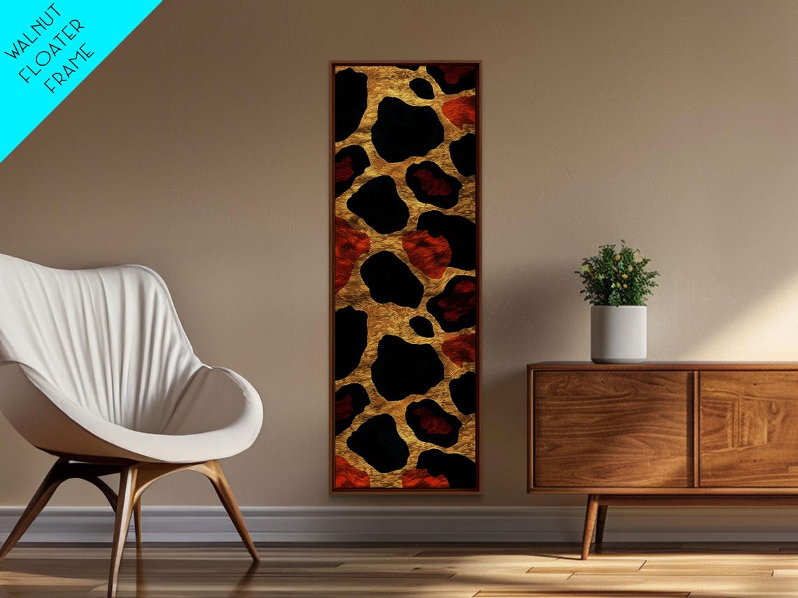 Textured Leopard Print Black Red Gold Spots Bold Animal Art Poster - Image 2