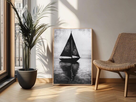 Black And White Sailboat Silhouette Minimalist Nautical Art Print
