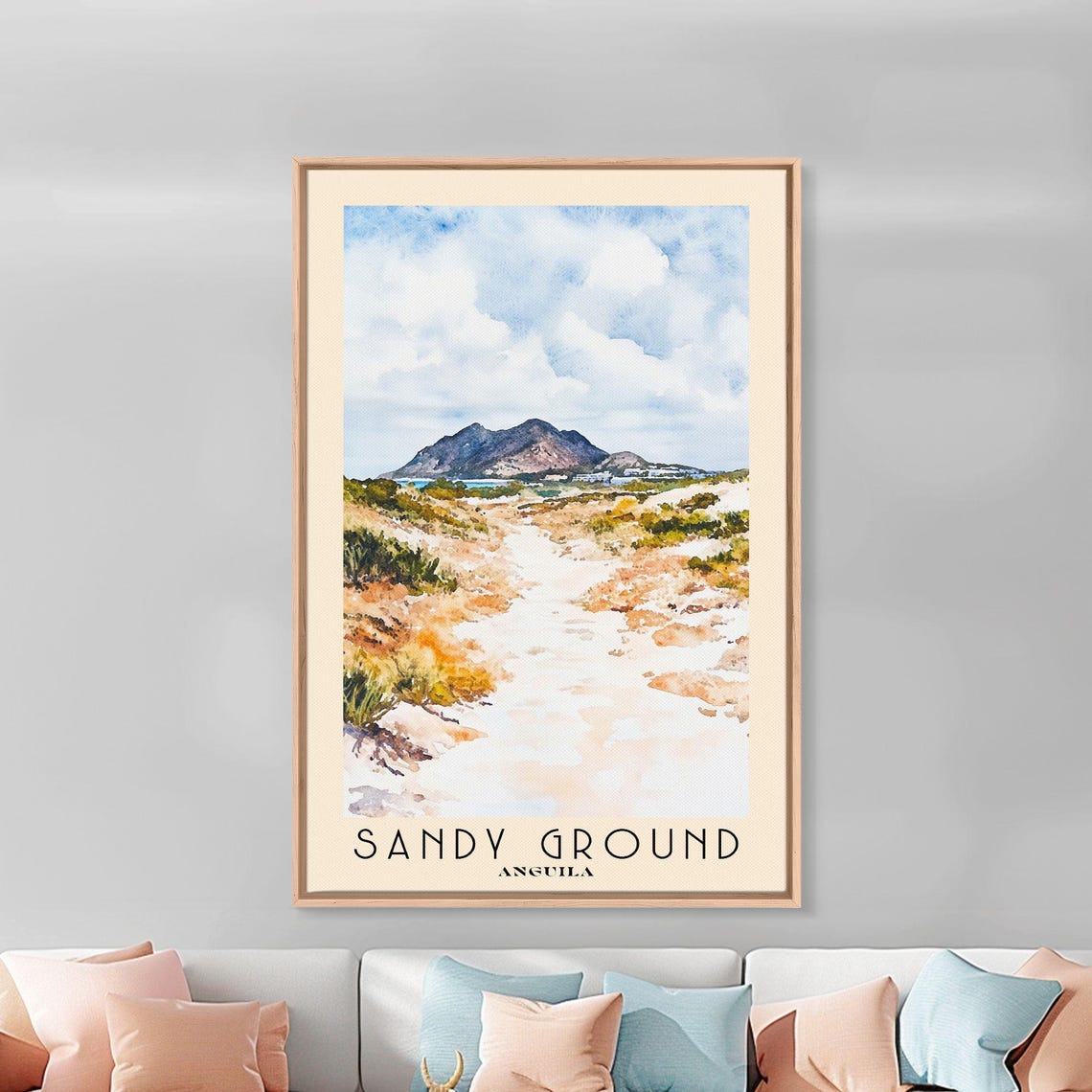 Sandy Ground Anguilla White Dune Path Distant Mountain Island Poster - Image 2