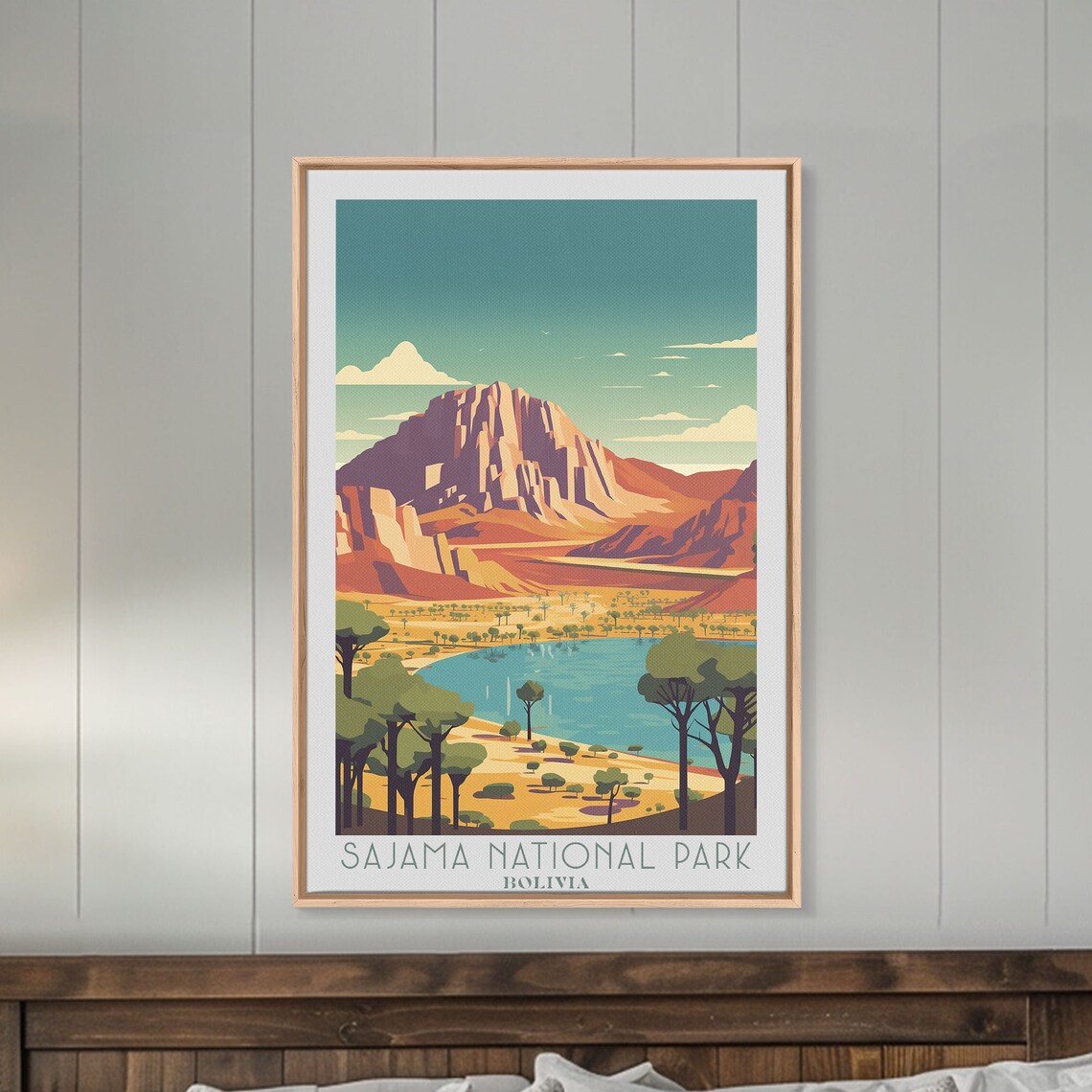 Sajama National Park Bolivia Mountain Lake Trees Desert Plain Travel Poster - Image 3