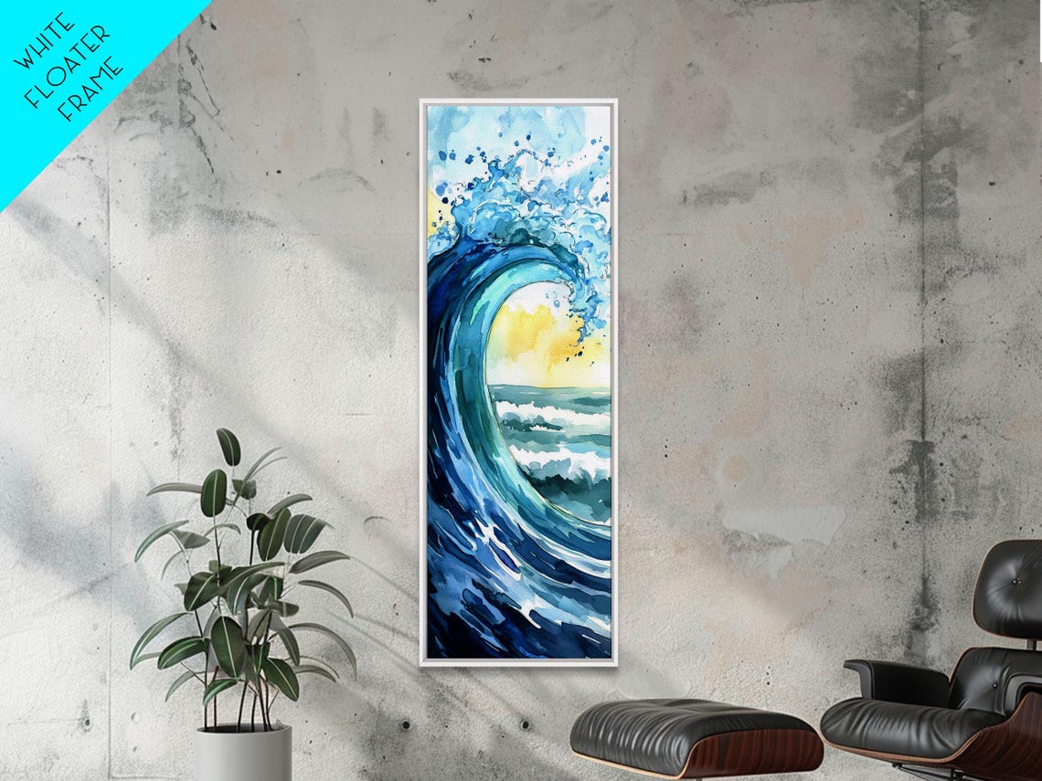 Turquoise Ocean Wave Barrel Watercolor Coastal Seascape Wall Poster - Image 5