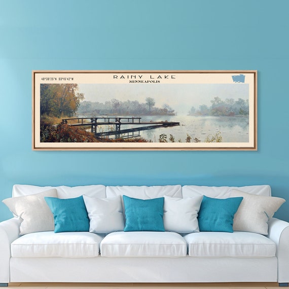 Rainy Lake Minneapolis Framed Print Lake House Decor Panoramic Wall Art Travel Poster Beautiful Landscape Painting Modern Art