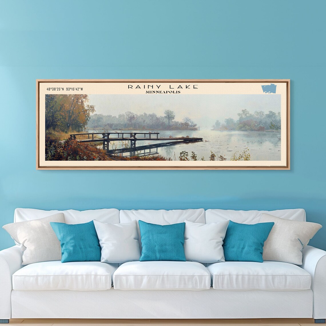 Rainy Lake Minneapolis Wooden Dock Misty Morning Water Travel Poster