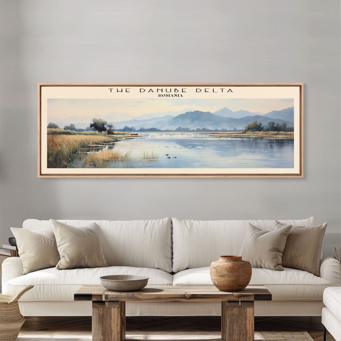Danube Delta Romania Calm Wetland Reeds Misty Hills Travel Poster - Image 2