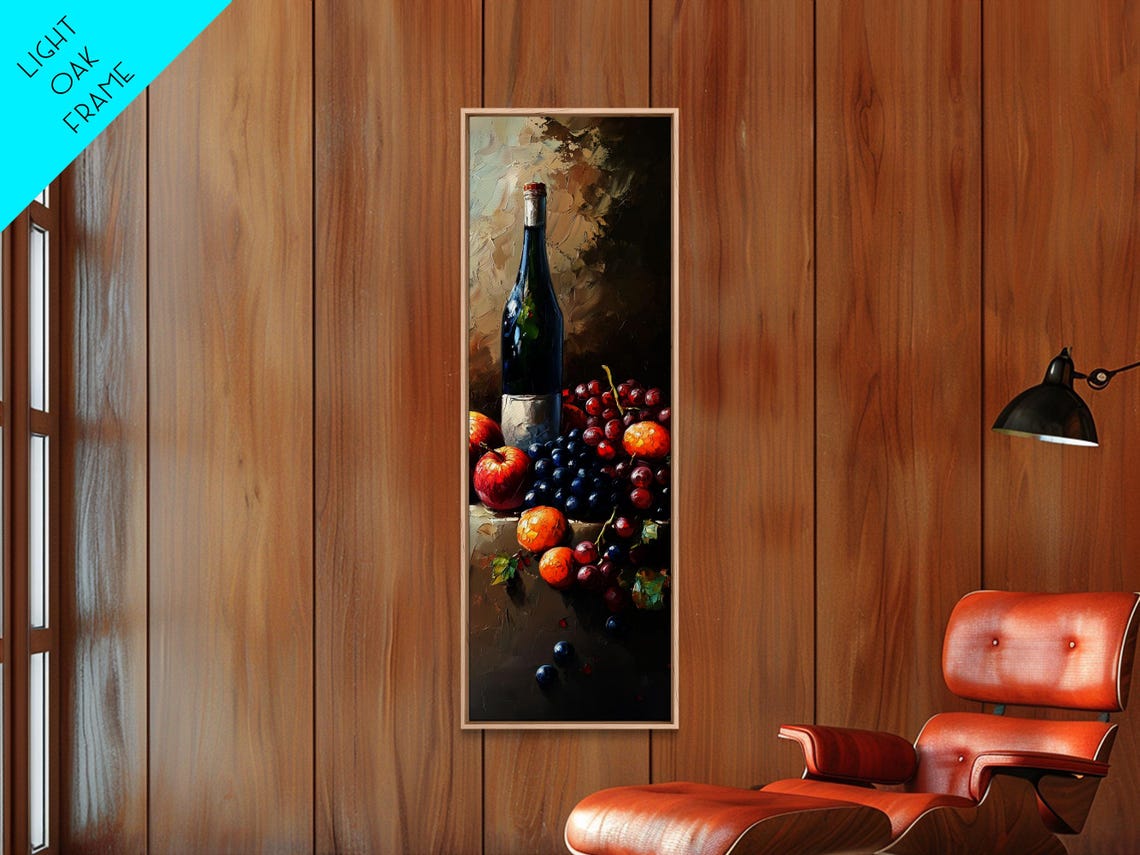 Skinny Vertical Art For Wine Cellar Wine Room Art Still Life Oil Painting Of Wine And Grapes Victorian Oil Painting Retro Kitchen Decor - Image 4