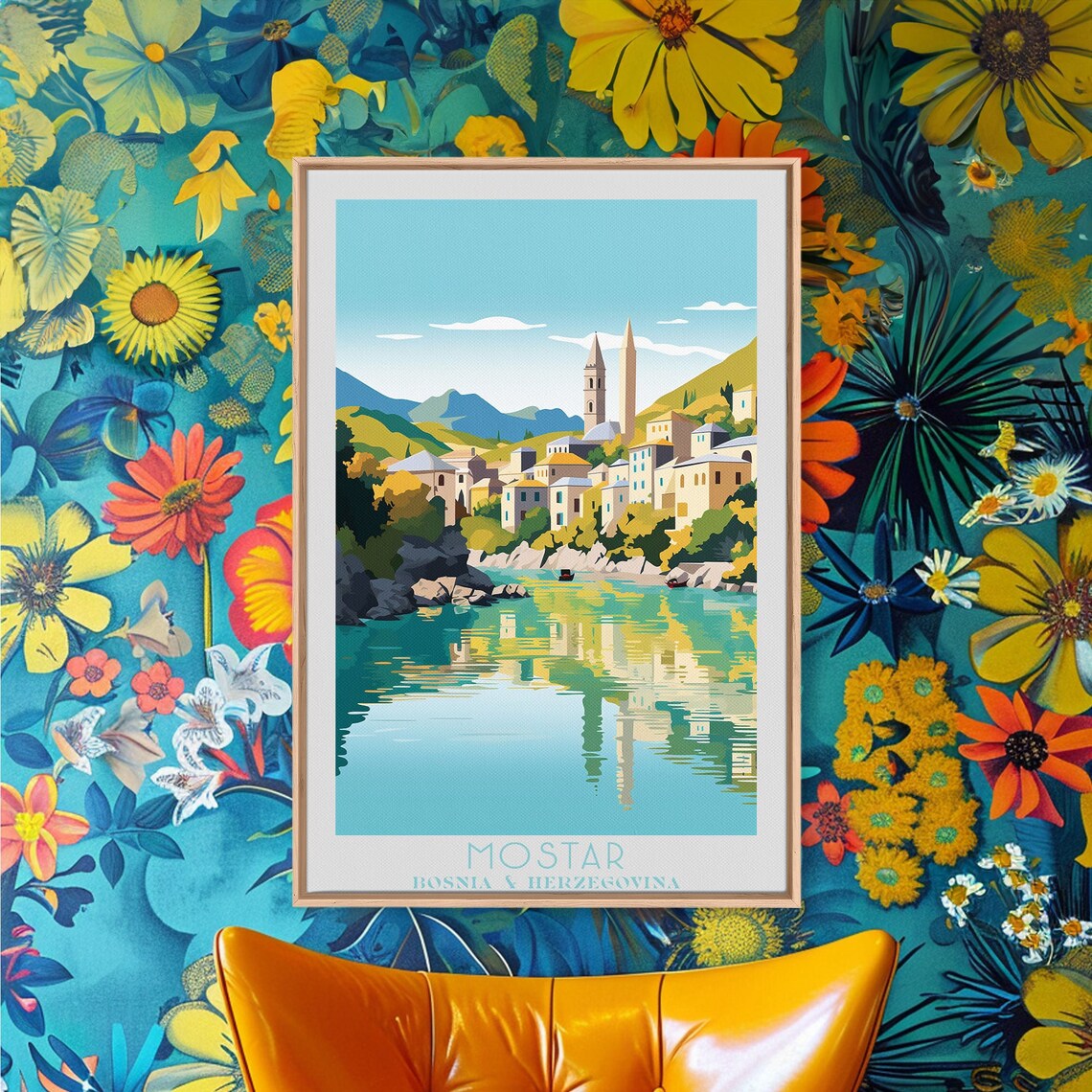 Mostar Bosnia Herzegovina Old Town River Reflection Travel Poster - Image 3