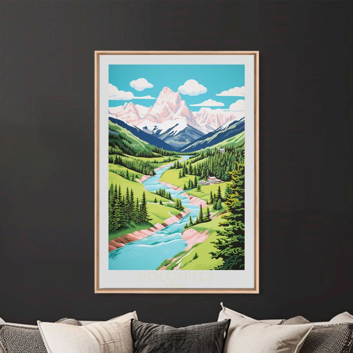 Dolomites Italy Alpine River Valley Snow Peaks Forest Travel Poster - Image 6