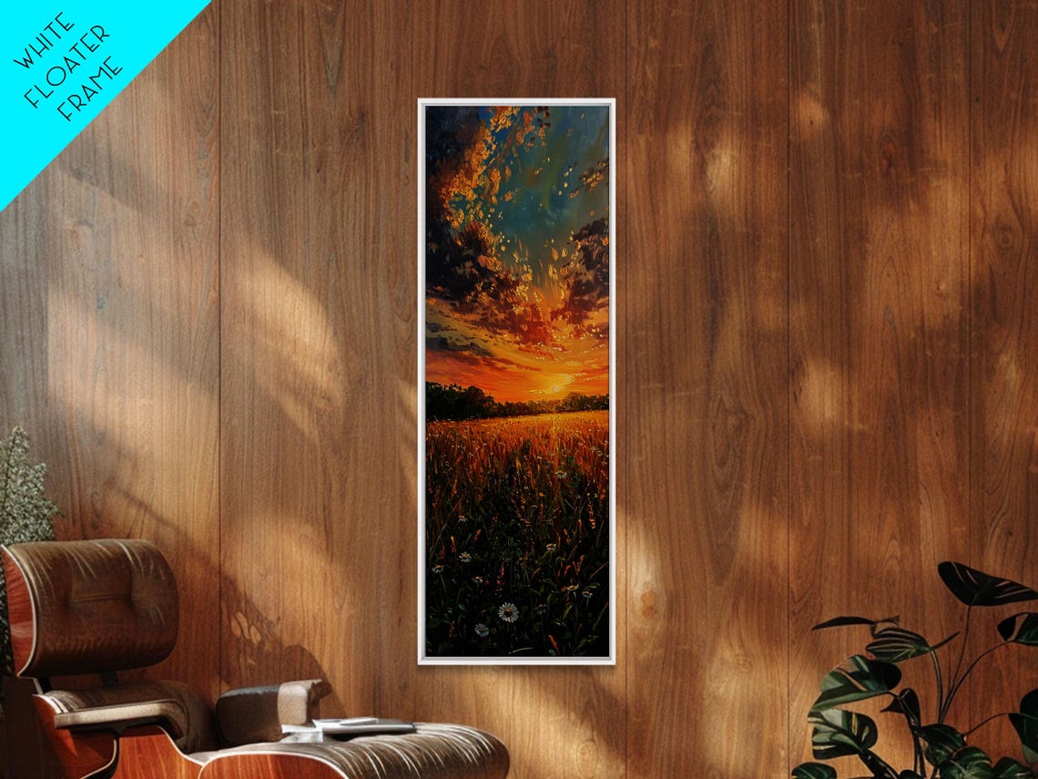 Wheat Fields At Sunset Framed Print Beautiful Wall Art Skinny Art Tall Art Statement Piece Living Room Decor - Image 3